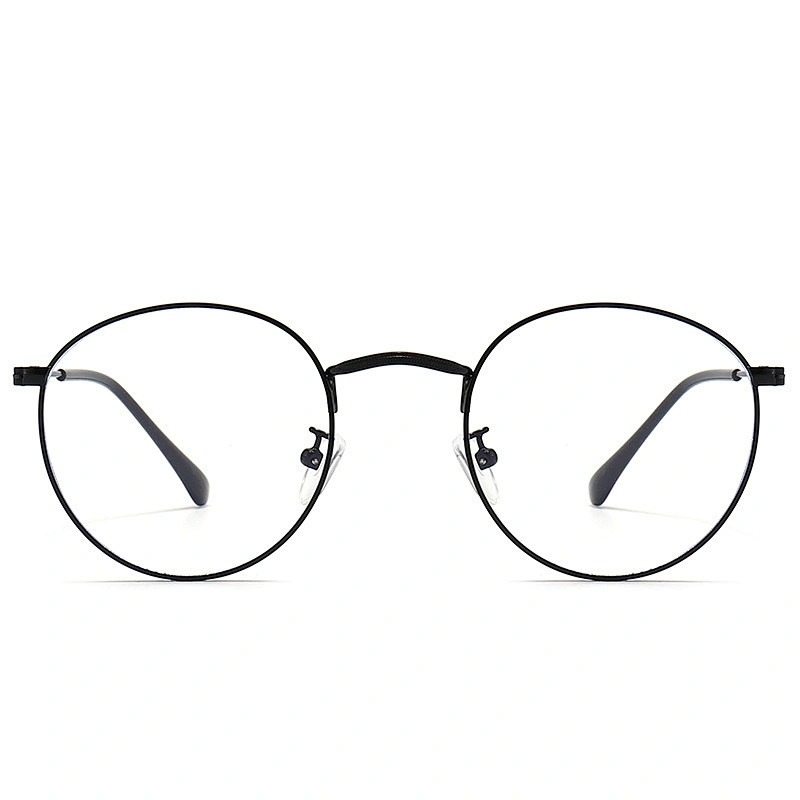 Metallic Optical Glasses Silicon Nose Pads Round Dark Frame Eyeglasses