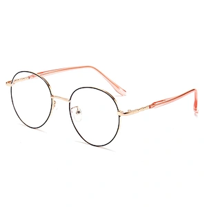 Classic Metal Optical Glasses Long Temple Tips Round Frame Black & Rose Gold