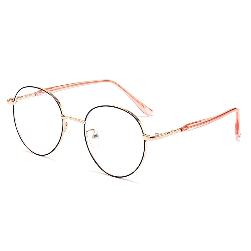 Classic Metal Optical Glasses Long Temple Tips Round Frame Black & Rose Gold