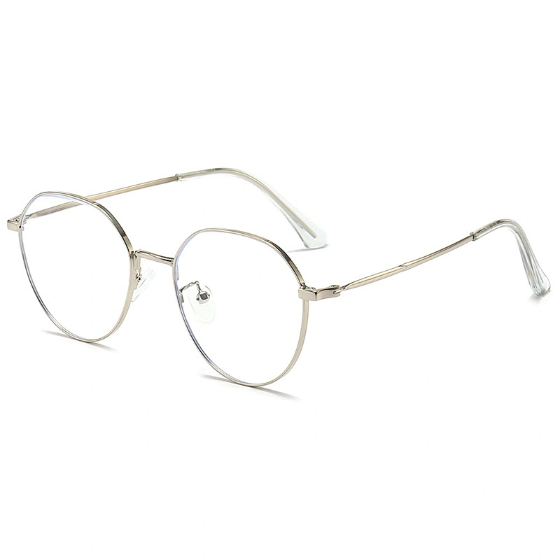 Shiny Silver Metal Optical Glasses for Women and Men Round Frame