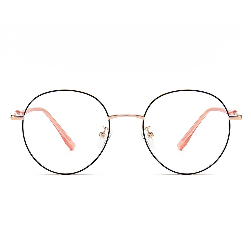 Classic Metal Optical Glasses Long Temple Tips Round Frame Black & Rose Gold
