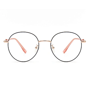 Classic Metal Optical Glasses Long Temple Tips Round Frame Black & Rose Gold