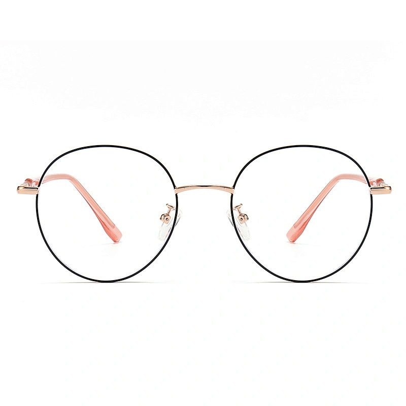Classic Metal Optical Glasses Long Temple Tips Round Frame Black & Rose Gold