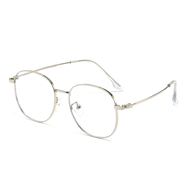 Large Frame Metal Optical Glasses Luxury Silver Round Frame Eyeglasses