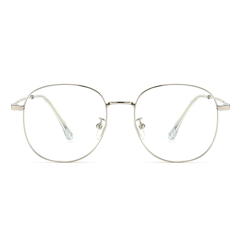 Large Frame Metal Optical Glasses Luxury Silver Round Frame Eyeglasses