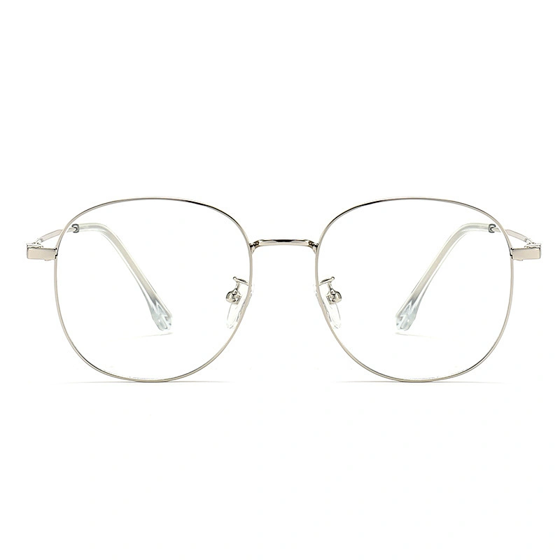 Large Frame Metal Optical Glasses Luxury Silver Round Frame Eyeglasses