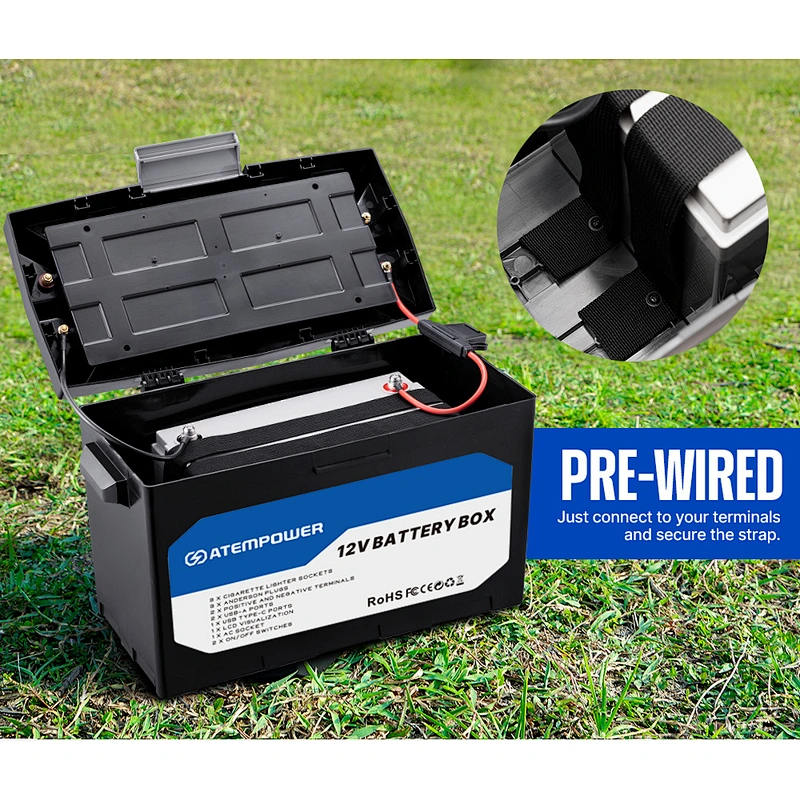 ATEM POWER Built-in 500W Invert Dc to Ac 110-240V Waterproof 12V Camping Portable Battery Box