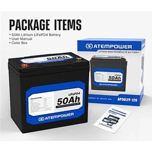 ATEM POWER Deep Cycle Marine 4WD 50Ah 12V LiFePO4 Lithium Battery