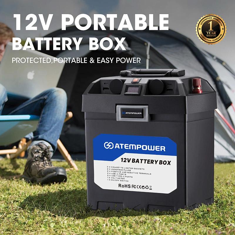 ATEM POWER 12V AGM Camping Portable Quick Charger Battery Box for Trailer RV