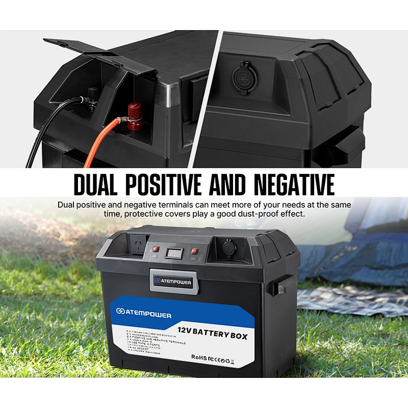 ATEM POWER Built-in 500W Invert Dc to Ac 110-240V Waterproof 12V Camping Portable Battery Box