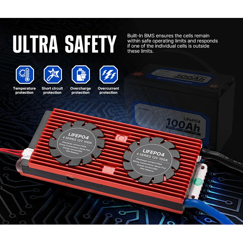 ATEM POWER Deep Cycle Marine RV 4WD 12V 100Ah LiFePO4 Lithium Battery