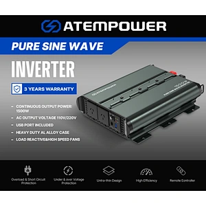 ATEM POWER 1500W 12V To 120V/230V DC to AC Car Caravan Camping Boat Pure Sine Wave Power Inverter