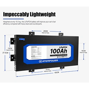 ATEM POWER 12v 100ah Slimline Lifepo4 Lithium Ion Battery fpr RV