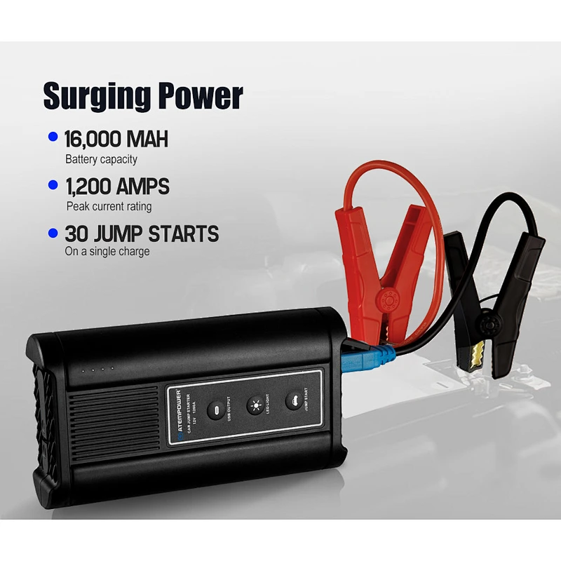 ATEM POWER 12V 16000mAh Portable Multi-functional Car Emergency Jump Starter