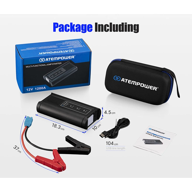 ATEM POWER 12V 16000mAh Portable Multi-functional Car Emergency Jump Starter