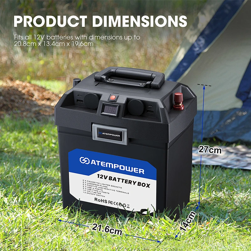 ATEM POWER 12V AGM Camping Portable Quick Charger Battery Box for Trailer RV