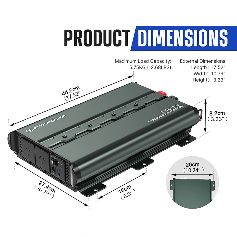 ATEM POWER 12V To 120V/230V 2500W/5000W Pure Sine Wave Power Inverter