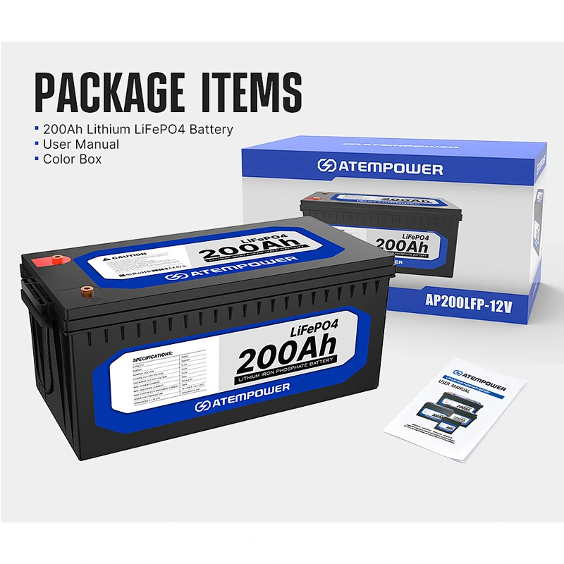 ATEM POWER Deep Cycle Marine 4WD Portable 12V 200Ah LiFePO4 Lithium Battery