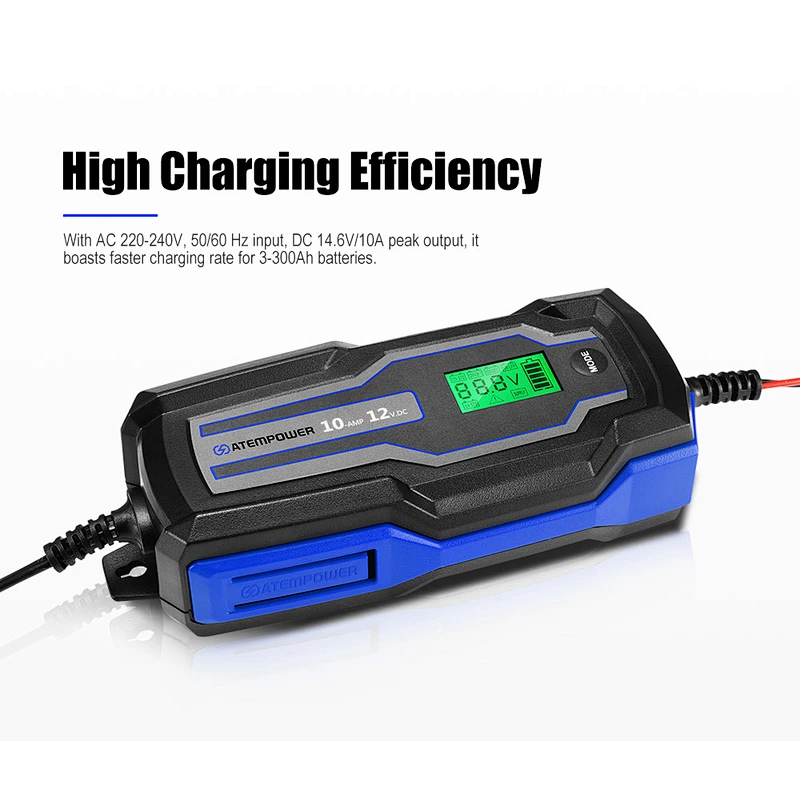 ATEM POWER 10A 6V/12V Automatic AGM GEL Car Truck Boat Motorcycle Smart Battery Charger