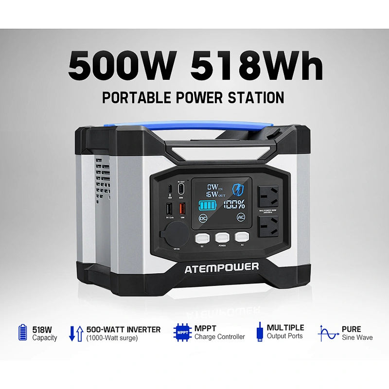 ATEM POWER 110V 220V 500W Outdoor Camping Battery Charger Portable Power Station