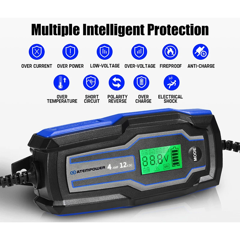 ATEM POWER 4A 6V/12V Automatic SLA AGM Car Truck Boat Motorcycle Smart Battery Charger