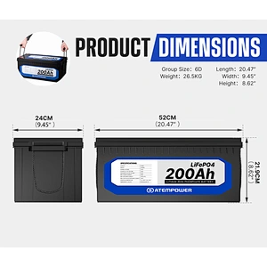 ATEM POWER Deep Cycle Marine 4WD Portable 12V 200Ah LiFePO4 Lithium Battery