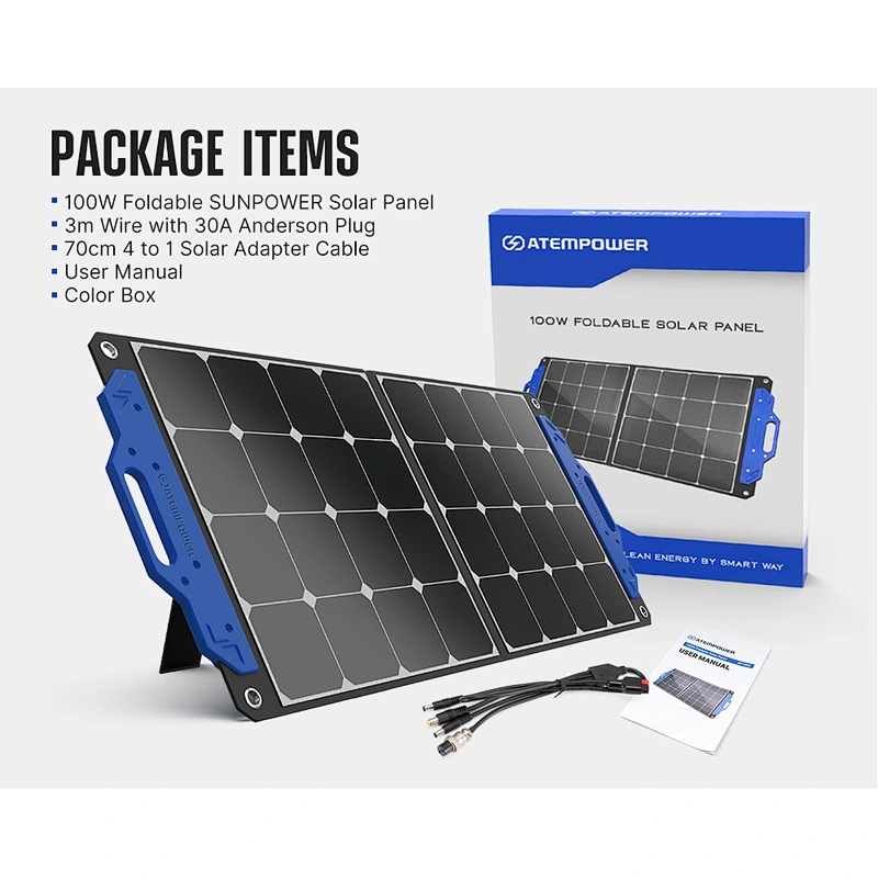 ATEM POWER 100W Sunpower Monocrystalline IP65 Camping Folding Portable Solar Panel