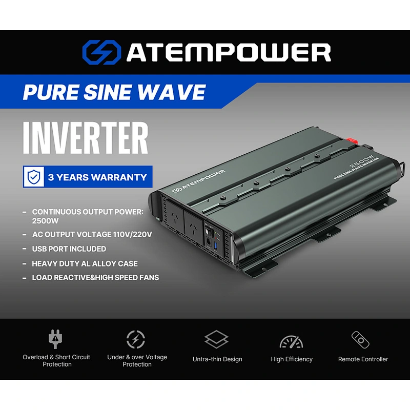ATEM POWER 12V To 120V/230V 2500W/5000W Pure Sine Wave Power Inverter