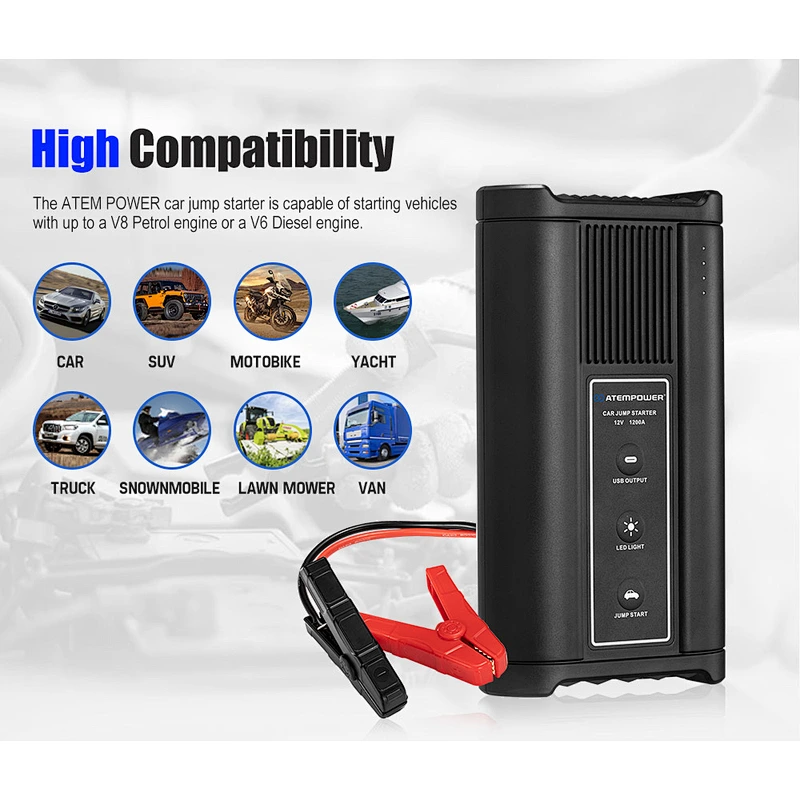 ATEM POWER 12V 16000mAh Portable Multi-functional Car Emergency Jump Starter