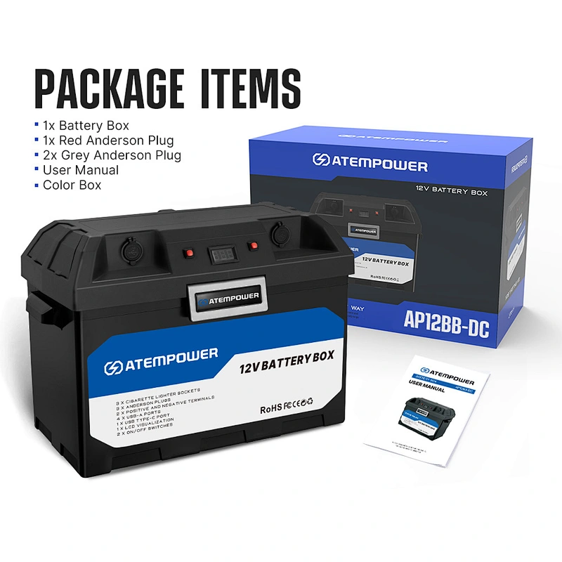 ATEM POWER Waterproof Plastic Camping Lead Acid Lifepo4 12V Battery Box