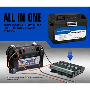 ATEM POWER Built-in 500W Invert Dc to Ac 110-240V Waterproof 12V Camping Portable Battery Box
