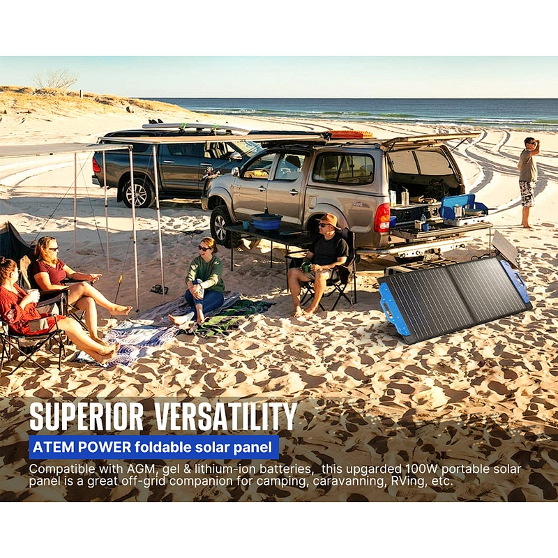 ATEM POWER Outdoor Camping Lightweight Etfe 100W Mono Portable Folding Solar Panel