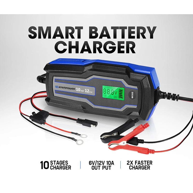 ATEM POWER 10A 6V/12V Automatic AGM GEL Car Truck Boat Motorcycle Smart Battery Charger