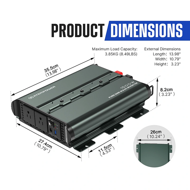 ATEM POWER 1500W 12V To 120V/230V DC to AC Car Caravan Camping Boat Pure Sine Wave Power Inverter