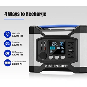 ATEM POWER 110V 220V 500W Outdoor Camping Battery Charger Portable Power Station