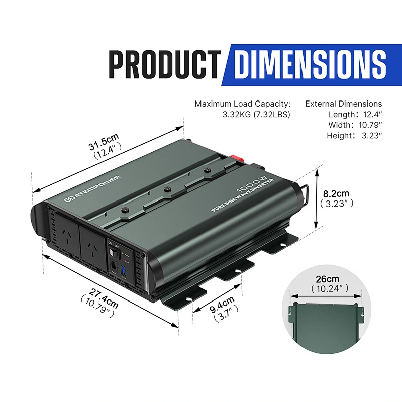 ATEM POWER 12V To 120V/230V 1000W/2000W Pure Sine Wave Power Inverter