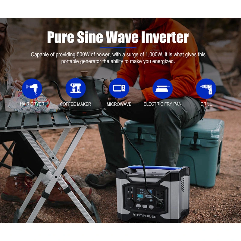 ATEM POWER 110V 220V 500W Outdoor Camping Battery Charger Portable Power Station