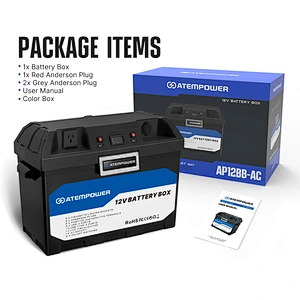 ATEM POWER Built-in 500W Invert Dc to Ac 110-240V Waterproof 12V Camping Portable Battery Box