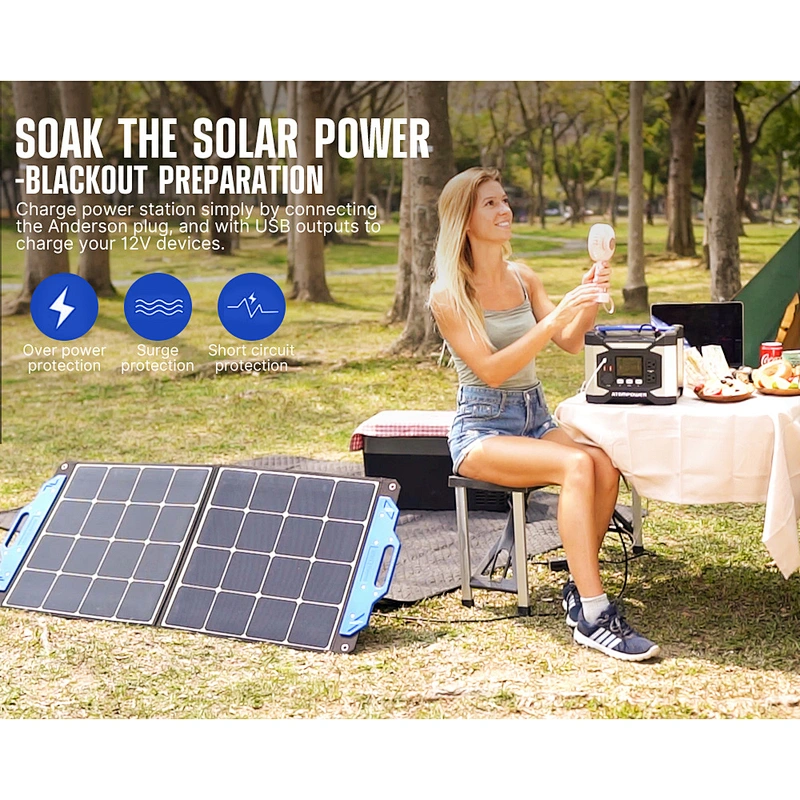 ATEM POWER 100W Sunpower Monocrystalline IP65 Camping Folding Portable Solar Panel