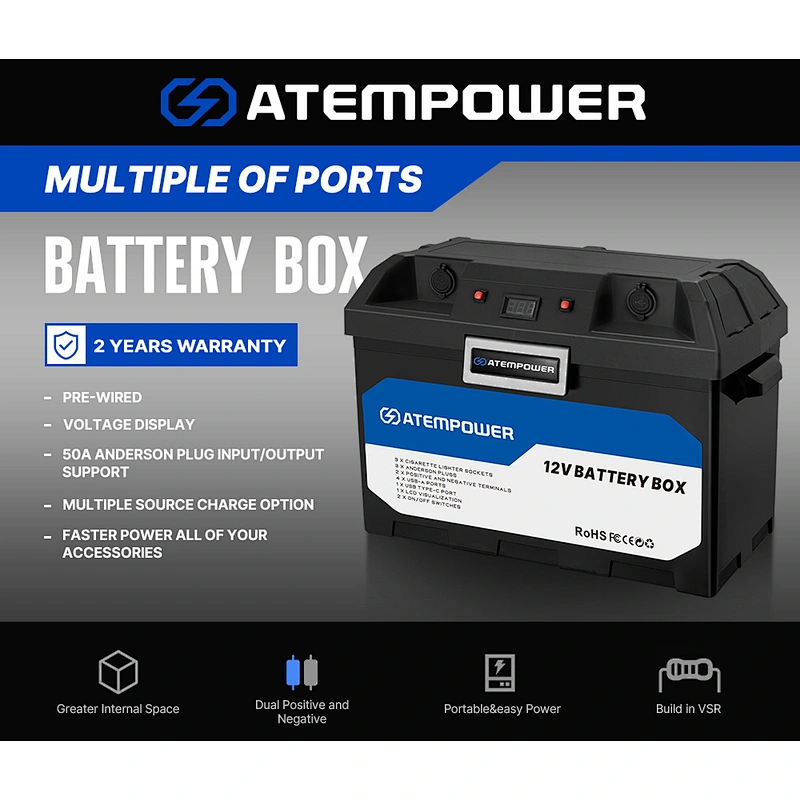 ATEM POWER Waterproof Plastic Camping Lead Acid Lifepo4 12V Battery Box