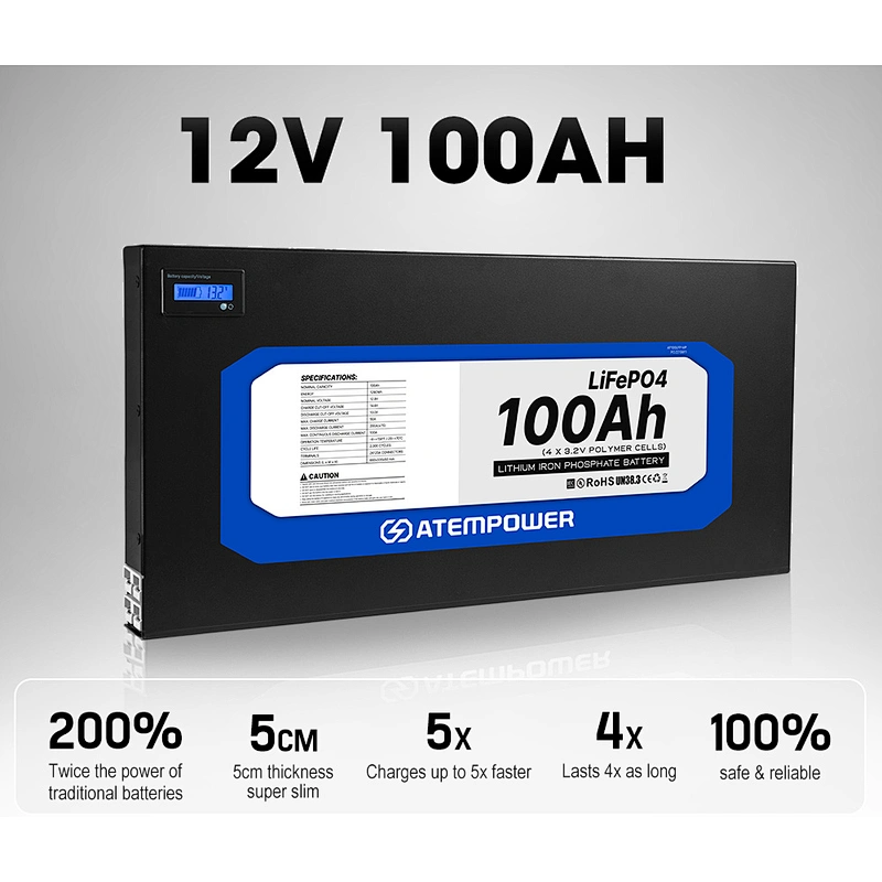 ATEM POWER 12v 100ah Slimline Lifepo4 Lithium Ion Battery fpr RV