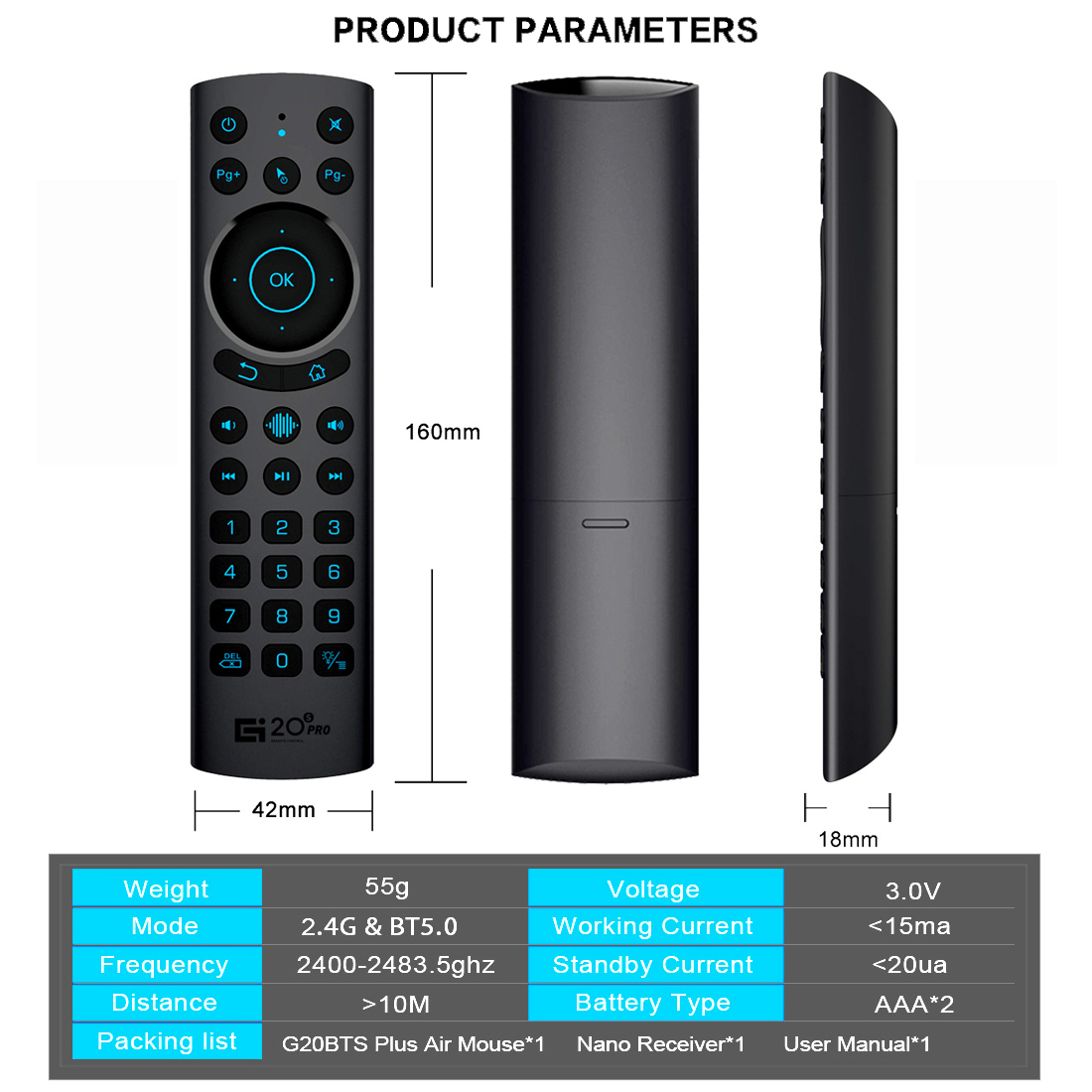 bluetooth air voice mouse parameters