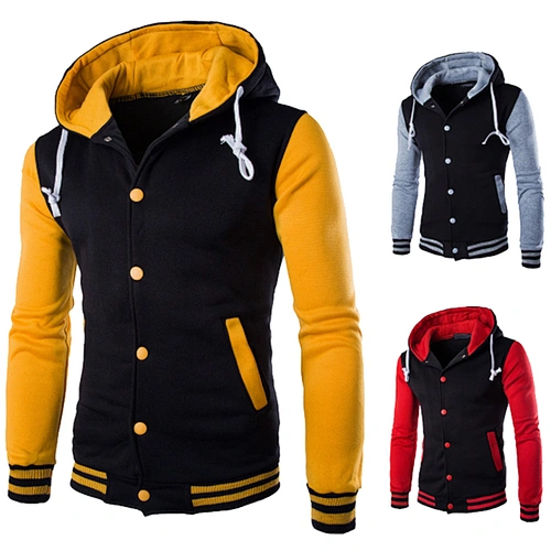 New Fashion American Yellow Sleeves Mens Blank Baseball Varsity Jacket with Hoodie