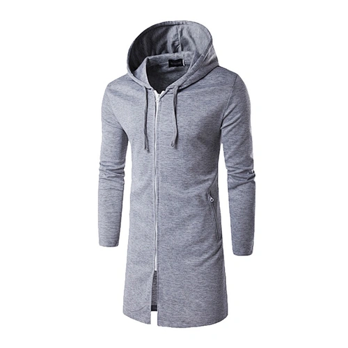 New Design Custom Logo Long Sleeve Zipper Up Mens Blank Longline Hoodie for Sale