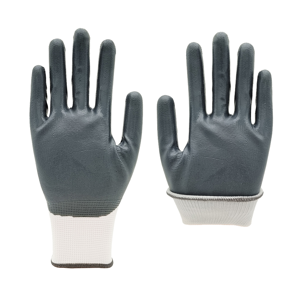 grey nitrile coated glove,palm nitrile coatd white glove,Nitrile smooth finish glove