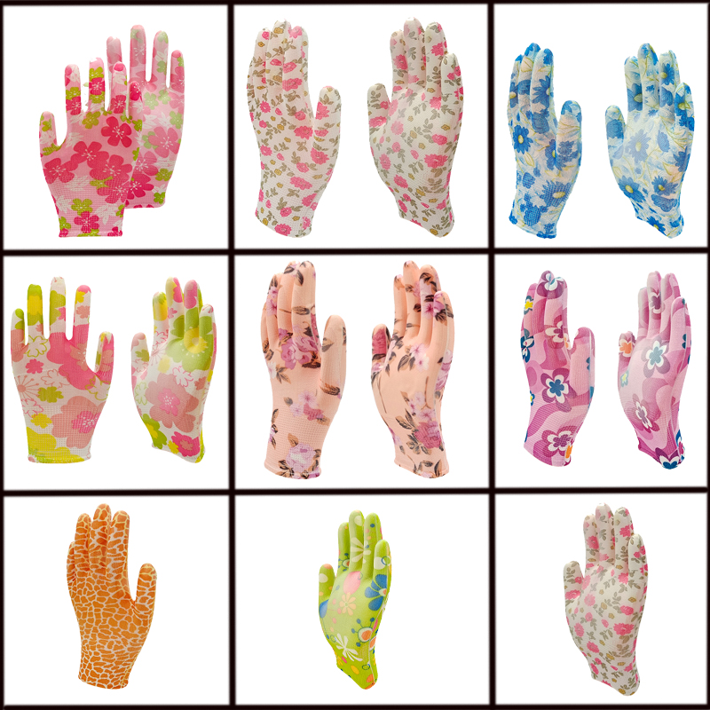 printed pu glove,pu garden glove, 13g garden glove