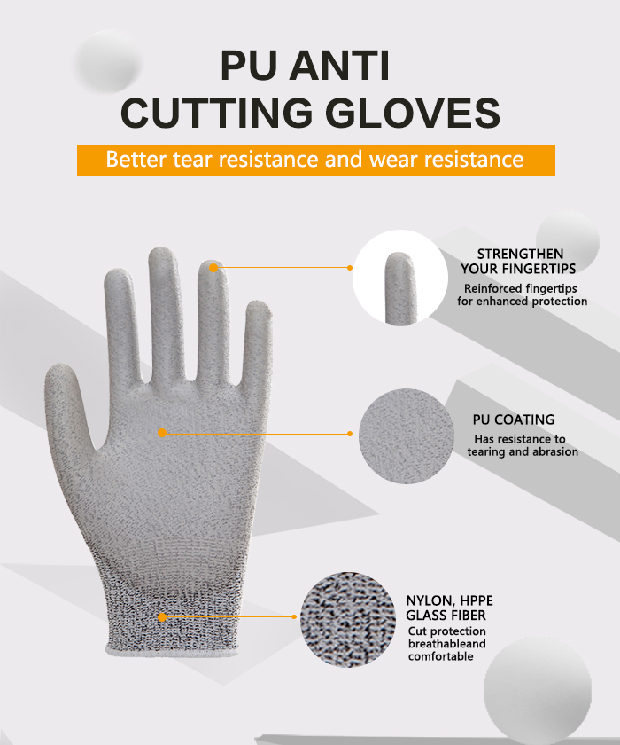 cutting PU gloves,PU coated gloves,cutting grade work gloves