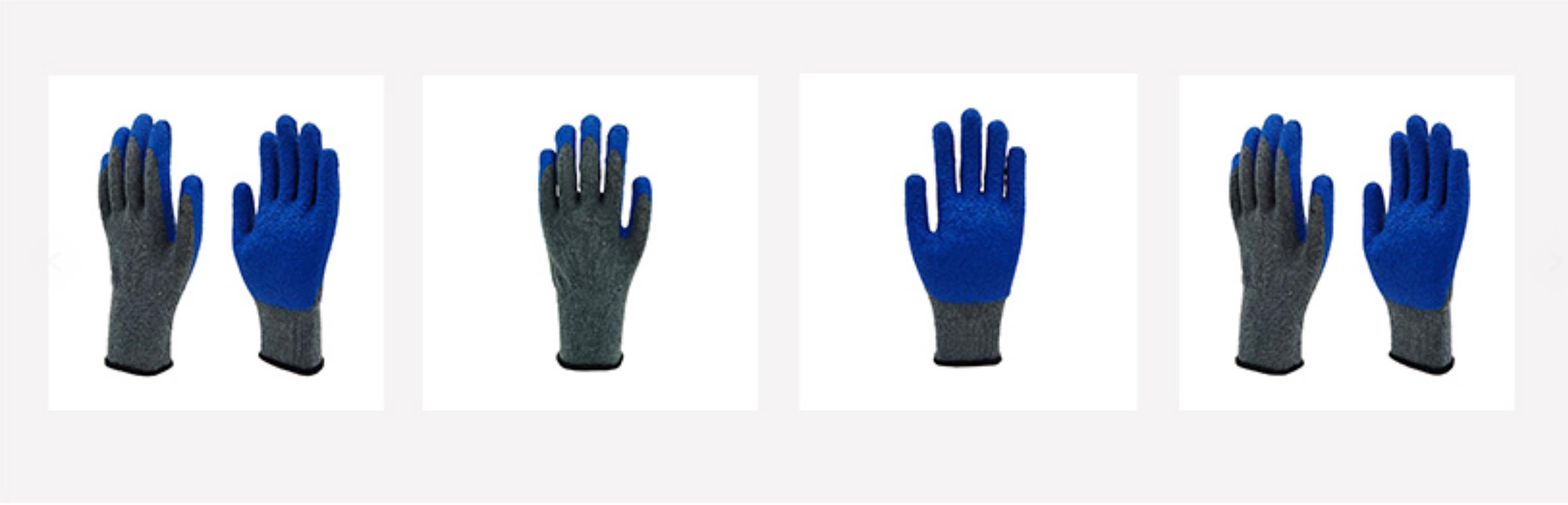 Blue crinkle latex glove,10g latex coated glove