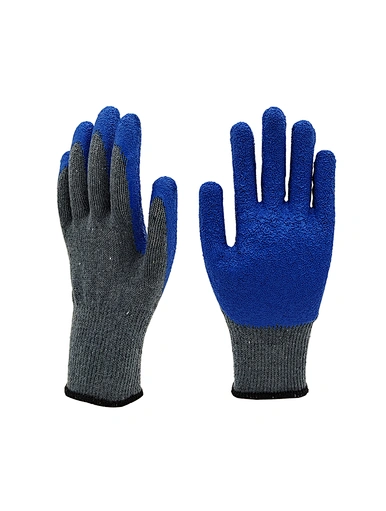 Blue crinkle latex glove,10g latex coated glove
