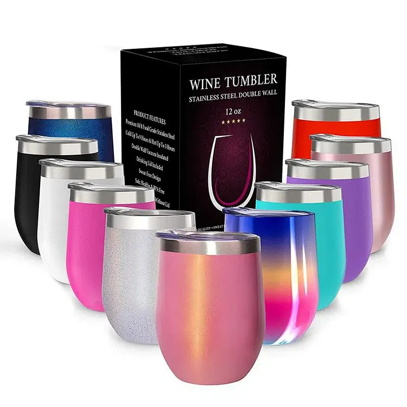 12OZ Travel Stemless Glasses With Sliding Lids